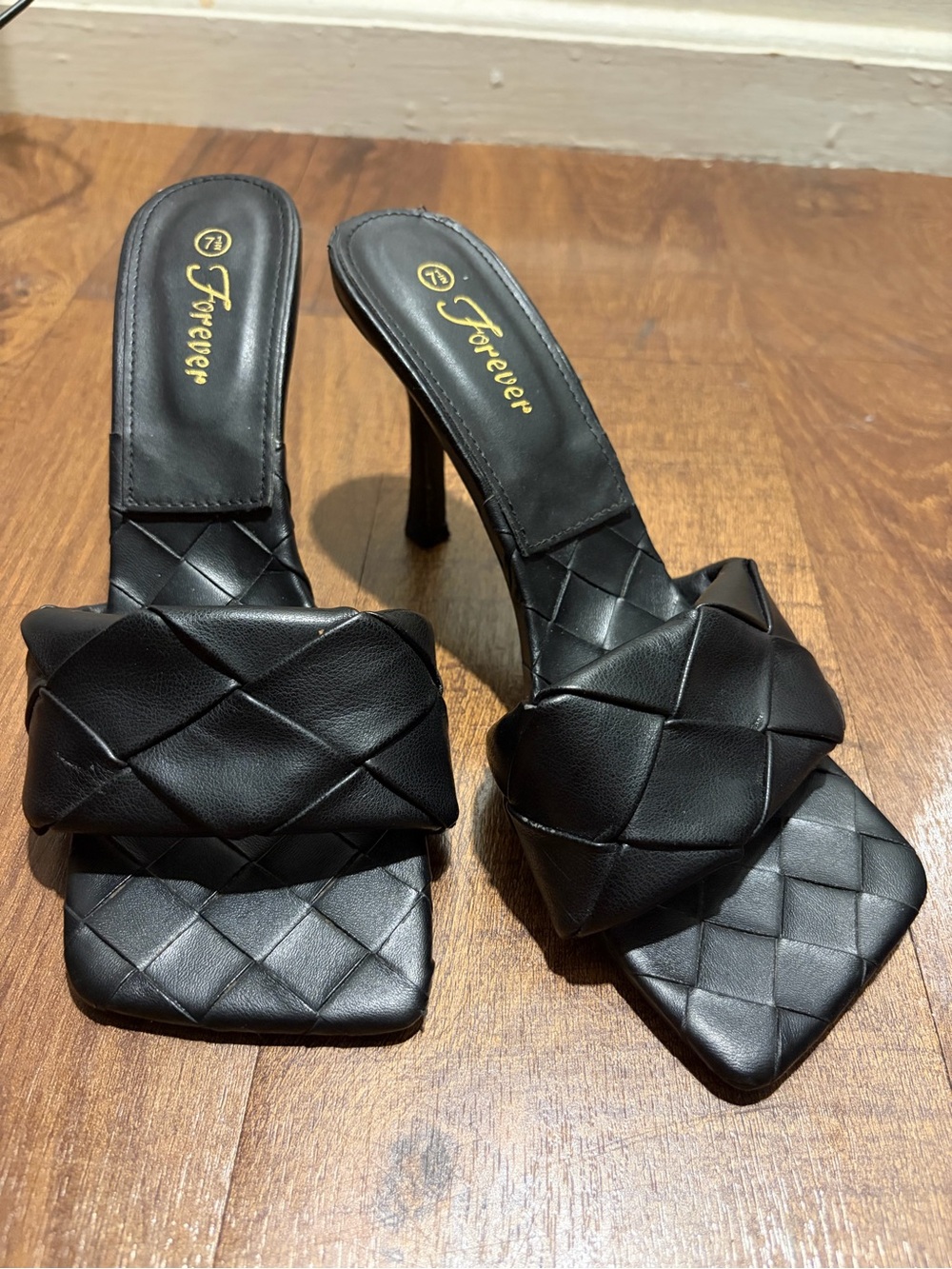 Black Quilted Knot Detail High Heel Slide Sandals